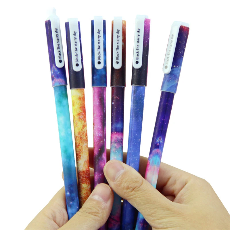 6 Pcs / Lot Beautiful Starry Sky Pattern and Flower Polka Dot Black Ink Gel Pen for School Office Writing Stationery | Канцтовары для
