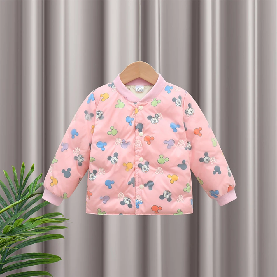 

Осенняя одежда для маленьких мальчиков и девочек, зимние пуховики с мультяшным рисунком, одежда для малышей, детские пуховики с длинным рук...