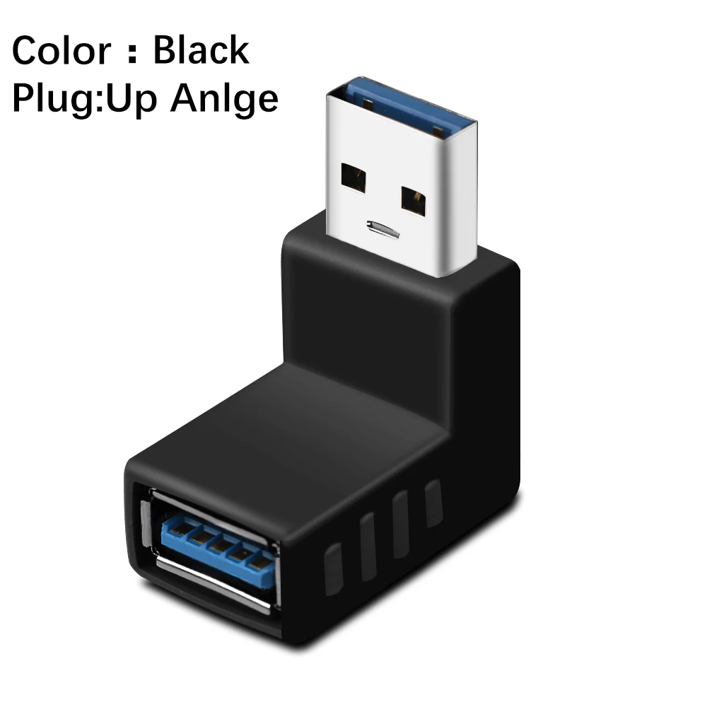 1 шт. 90 градусов USB 3,0 мужчина к гнезду левый и правый угловой адаптер USB 3,0 AM/AF разъем для ноутбука/ПК компьютера - Цвет: black up angle