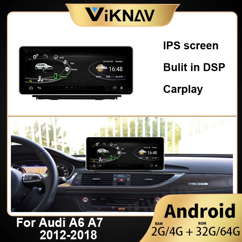 

Автомагнитола 2DIN на Android, мультимедийный плеер с сенсорным экраном для AUDI A6 A7 2012-2018, автомобильная стереосистема, DVD-плеер, головное устройст...