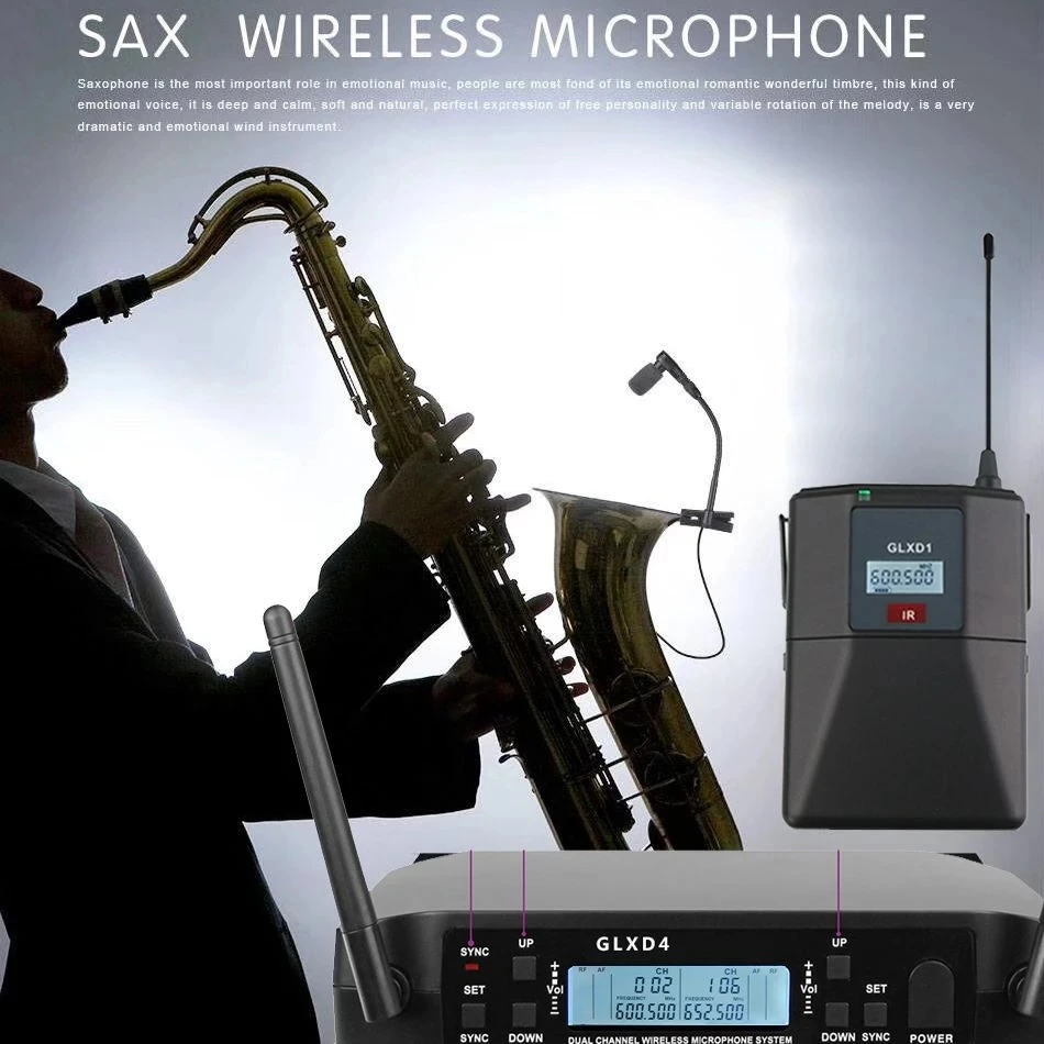 

NTBD GLXD4 SAXOPHONE High Quality Professional Dual Wireless Microphone System stage performances Dynamic 2 Channel 2 SAXOPHONEs