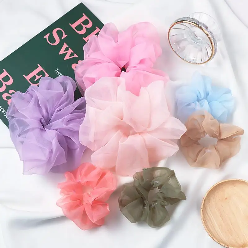 Резинки для волос женские разноцветные большие шифоновые резинки фиксации