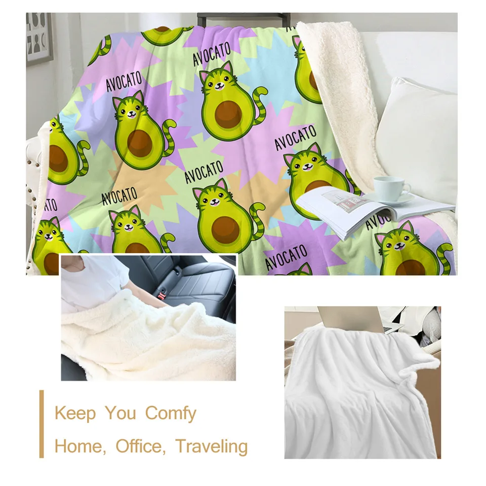 BeddingOutlet авокадо мультяшное одеяло из шерпы для детей пушистое зеленое с кошачьим