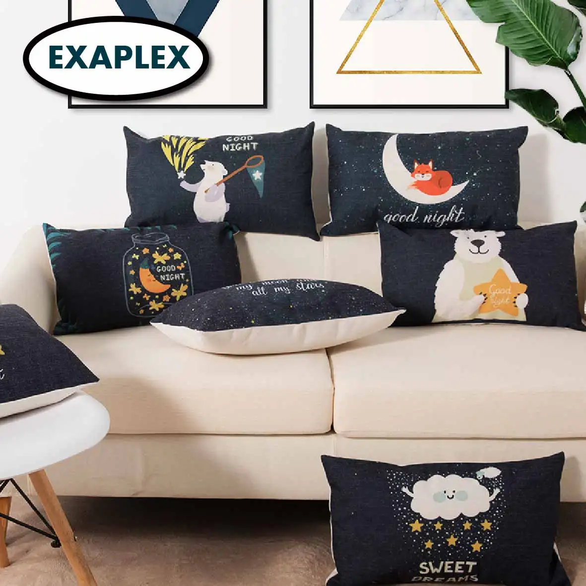 Хлопковая и льняная Подушка с двусторонним принтом маленькая поясничная