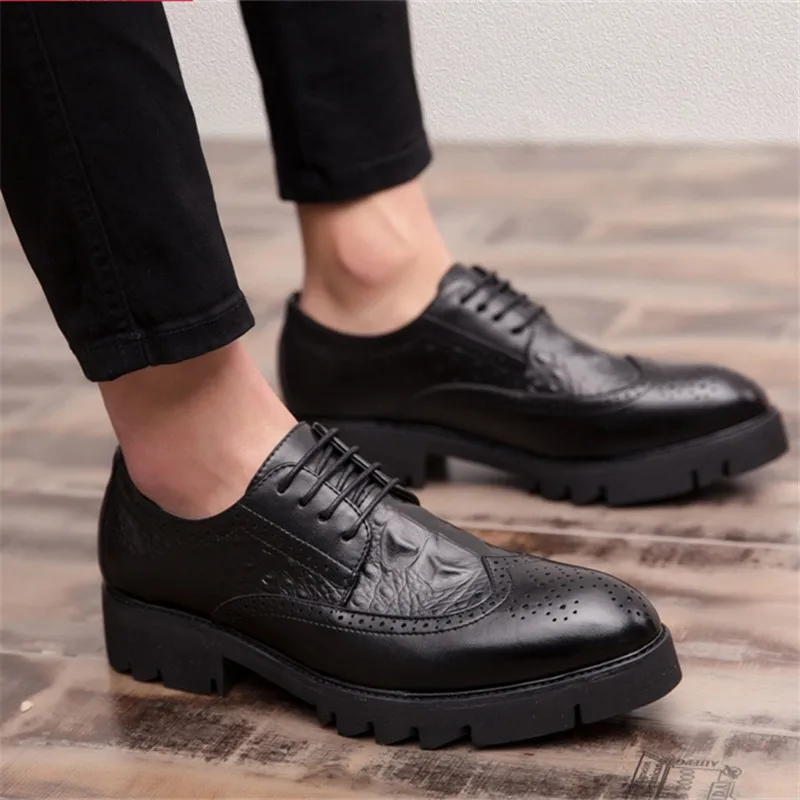 Мужские туфли на скрытом высоком каблуке 8/10 см Костюмные оксфорды Мужская