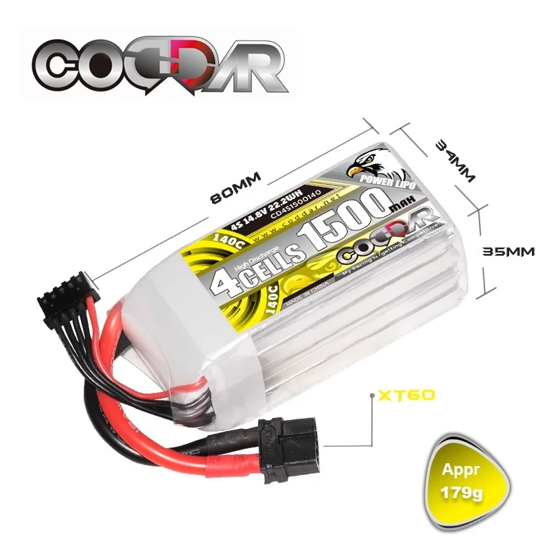 

Оригинальный CODDAR 4S HV 14,8 V литиевая батарея 1500mAh 140C для радиоуправляемого вертолета квадрокоптера FPV гоночного дрона запчасти