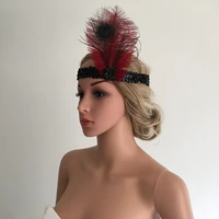 indian wine feather headpiece charleston flapper headband sequins rhinestone elastic fascinator fancy dress costume props