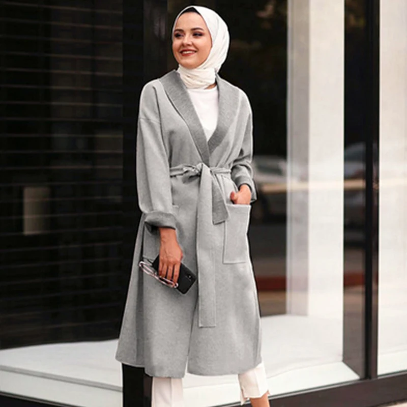 Dubai Muslim Winter Coat Abaya For Women Femme Musulman Dress Turkish Warm Turkey Long Sleeve Thick Kimono Islamic Clothing |