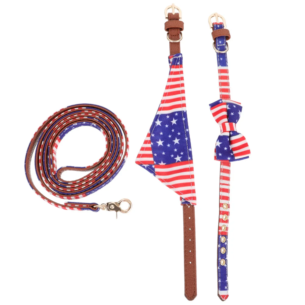 

1 Set Pet Supplies American Flag Pattern Design Collar Scarf Pulling Rope