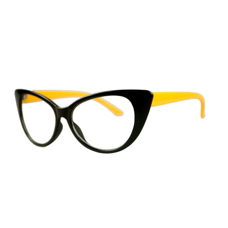 Black Yellow Iboode, классические, кошачий глаз, прозрачные линзы, очки, сексуальные, для женщин, очки, простые, оправа, Ретро стиль, кошачий глаз, элегантные женские очки Oculos - Цвет оправы: Black Yellow