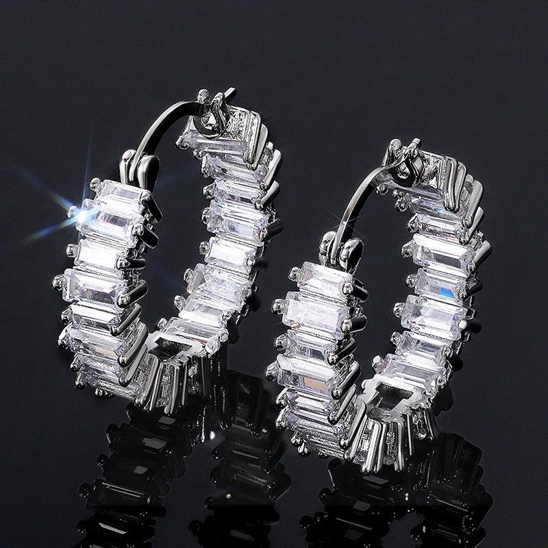 

New Women's Earrings, Fashionable and Personalized Single-row Water Drop AAA Zircon Earrings, Luxury Ladies Ear Buckle Jewelry