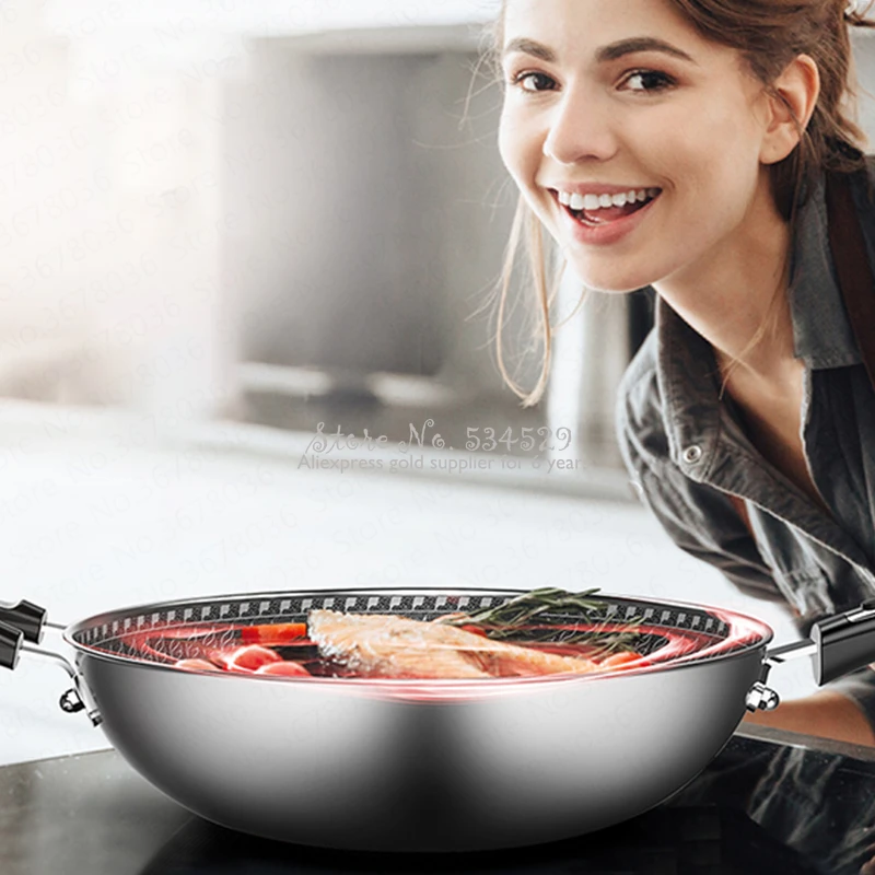 29% Wok антипригарная сковорода 304 нержавеющая сталь меньше дыма