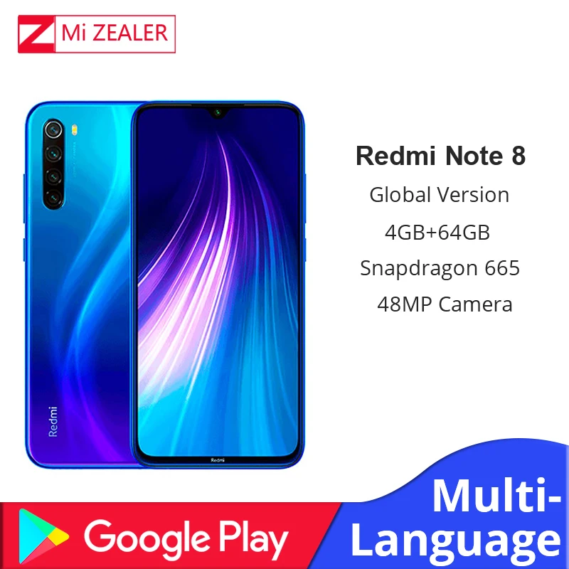 Xiaomi Redmi Note 8 с глобальной версией 4 Гб ОЗУ 64 ПЗУ Смартфон Snapdragon 665 48мп 6 3 дюйма 18 Вт
