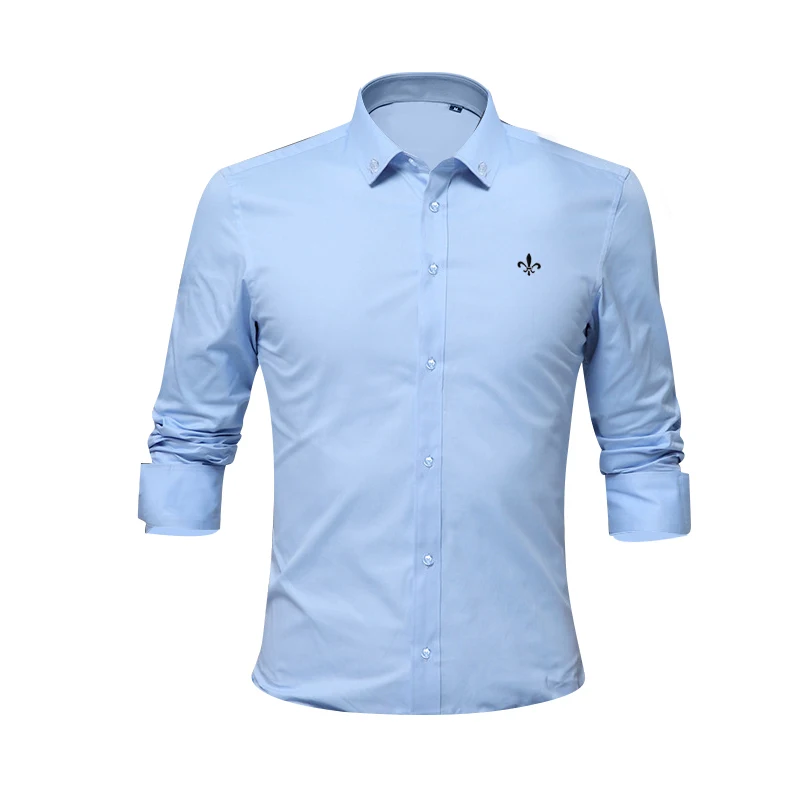 Вышивка мода Blusa Camisa Social Masculina Dudalina с длинным рукавом Slim Fit рубашка мужская одежда с цветочным принтом белый мужской - Цвет: DCZ1708-SKY BLUE