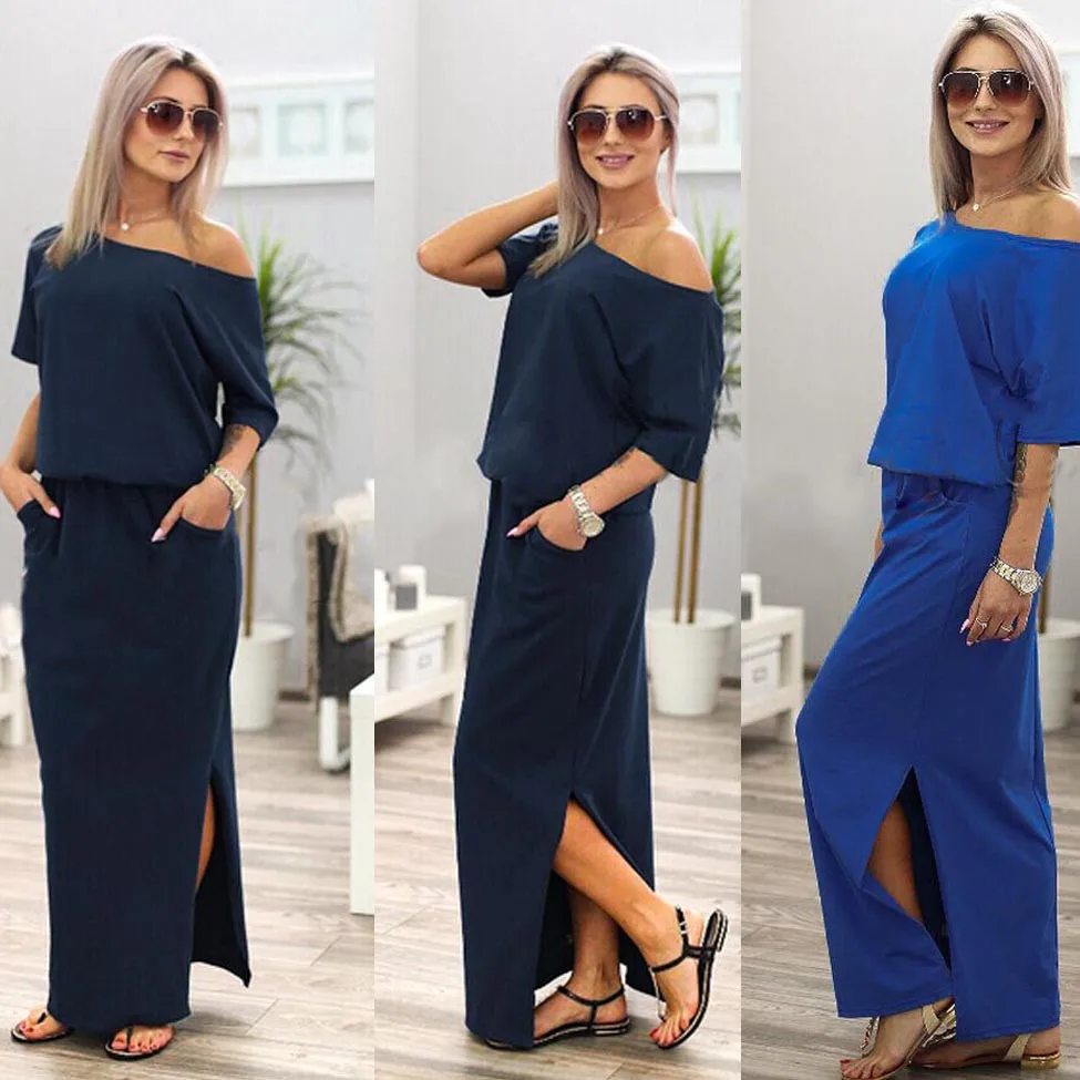 Женское платье без бретелек длинное летнее с открытыми плечами в стиле бохо