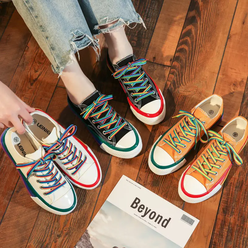 

New Fashion Rainbow Female Platform Walking Ladies Flat Comfort Casual Sneakers Women Vulcanized Shoes Canvas Summer Candy Color