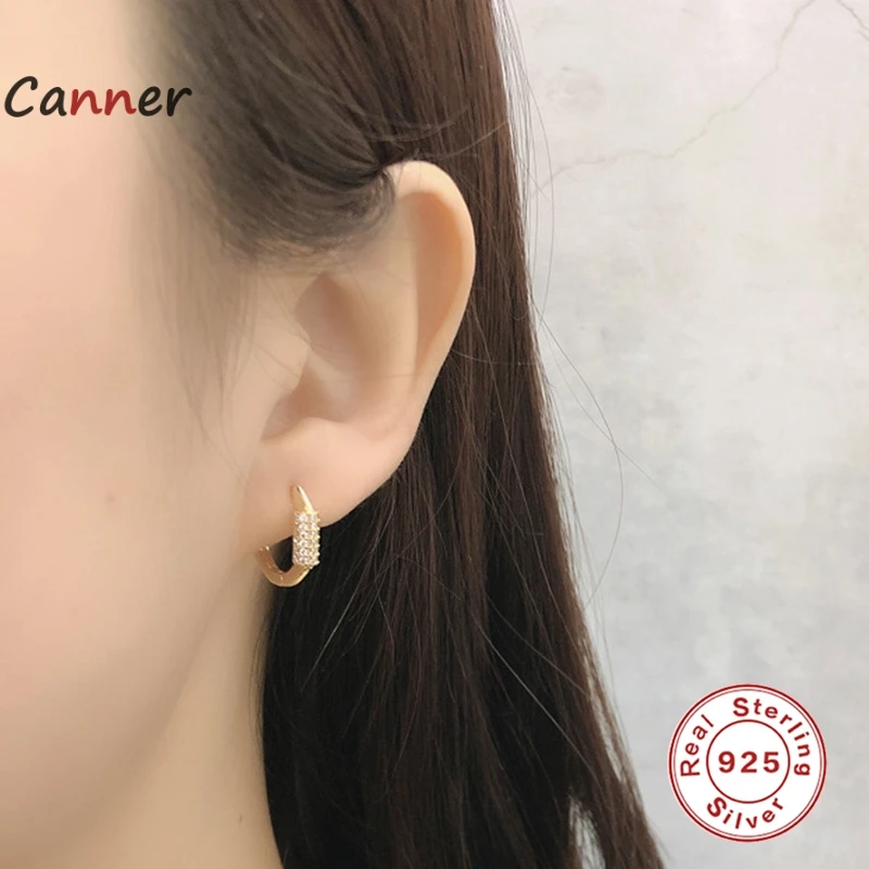 

Canner S925 Sterling Silver Hoop Earrings Zircon Crystal Huggies Earring For Women Piercing Pendiente Wedding Party Gift Jewelry