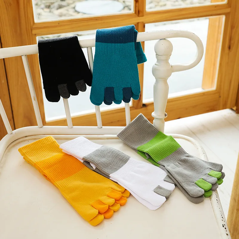 

Veridical Cotton Five Finger Sport Socks Breathable Toe Socks Mid Tube Socks Striped Compression Breathable Colorful Socks