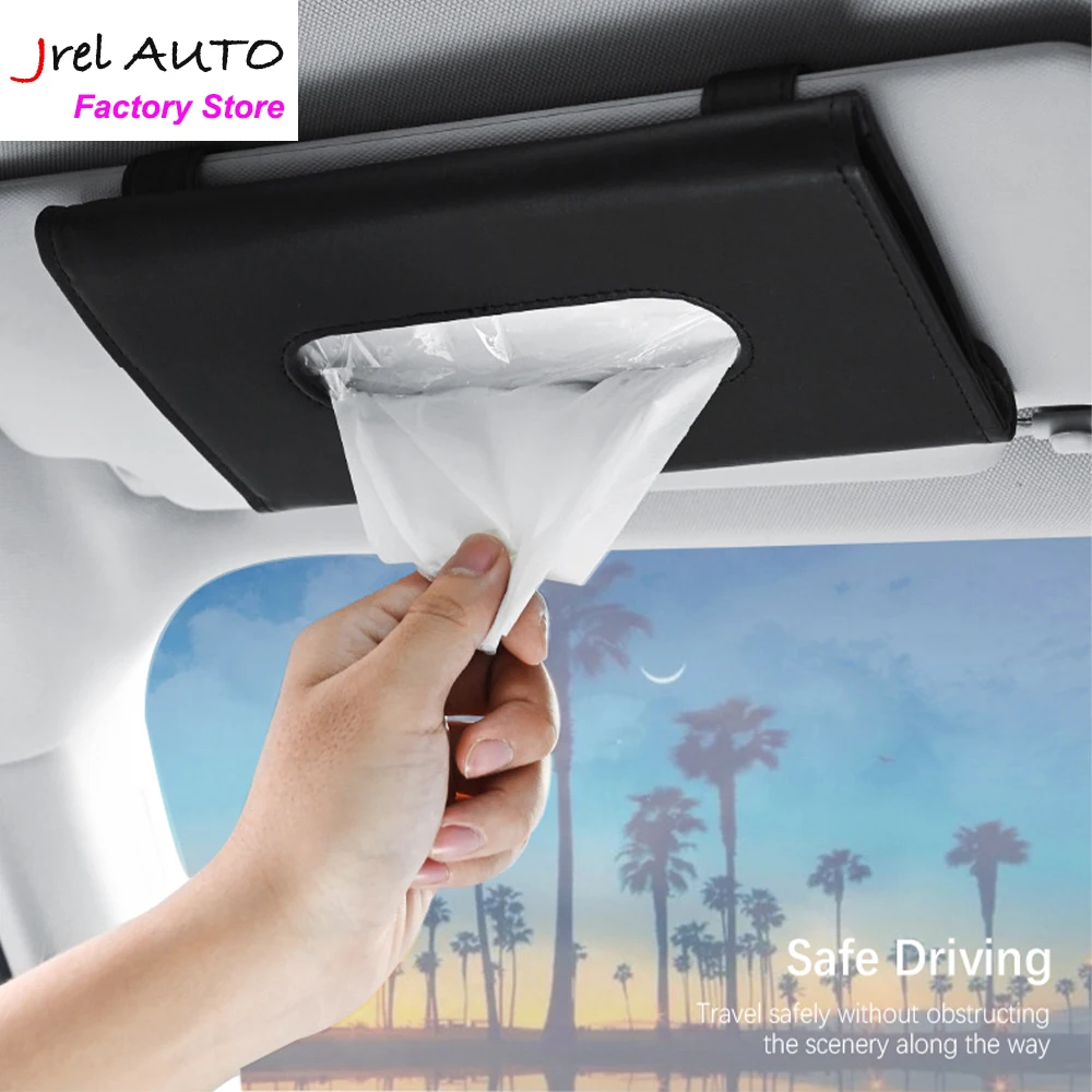 

JREL Car Tissue Box Towel Sets Car Sun Visor Leather Tissue Box Holder Towel Interior Storage Decoration For BMW Car Accessories