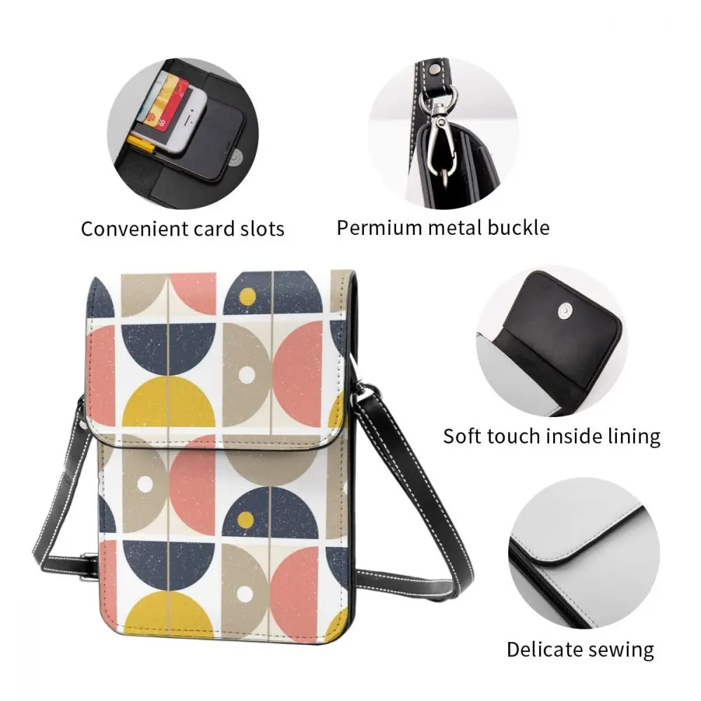 

2021 Messenger Shoulder Straps Bag Retro Scandinavian Semicircles And Circles Card Holders Pocket Handbag Ladies Phone Purse