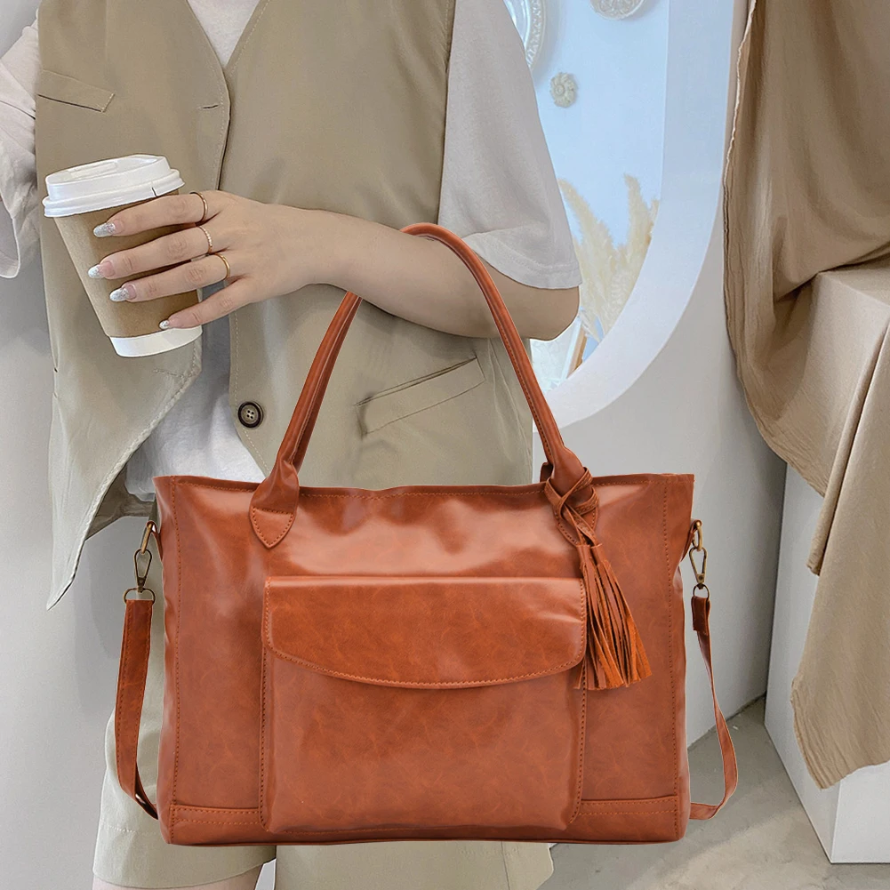 

Stylish Women Shoulder Bag Soft PU Solid Color Shoulder Shopping Bag Ladies Large Capacity Luggage Tote Handbags