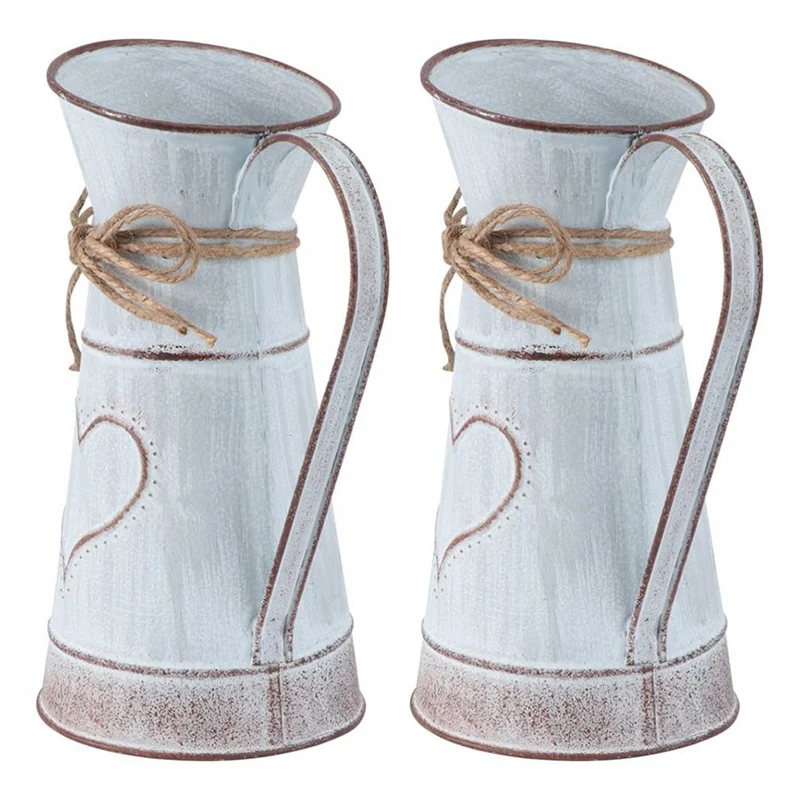 

2Pcs Flower Vase Vintage Galvanized Rustic Farmhouse Pastoral Flower Pot Bucket for Home Table Decoration