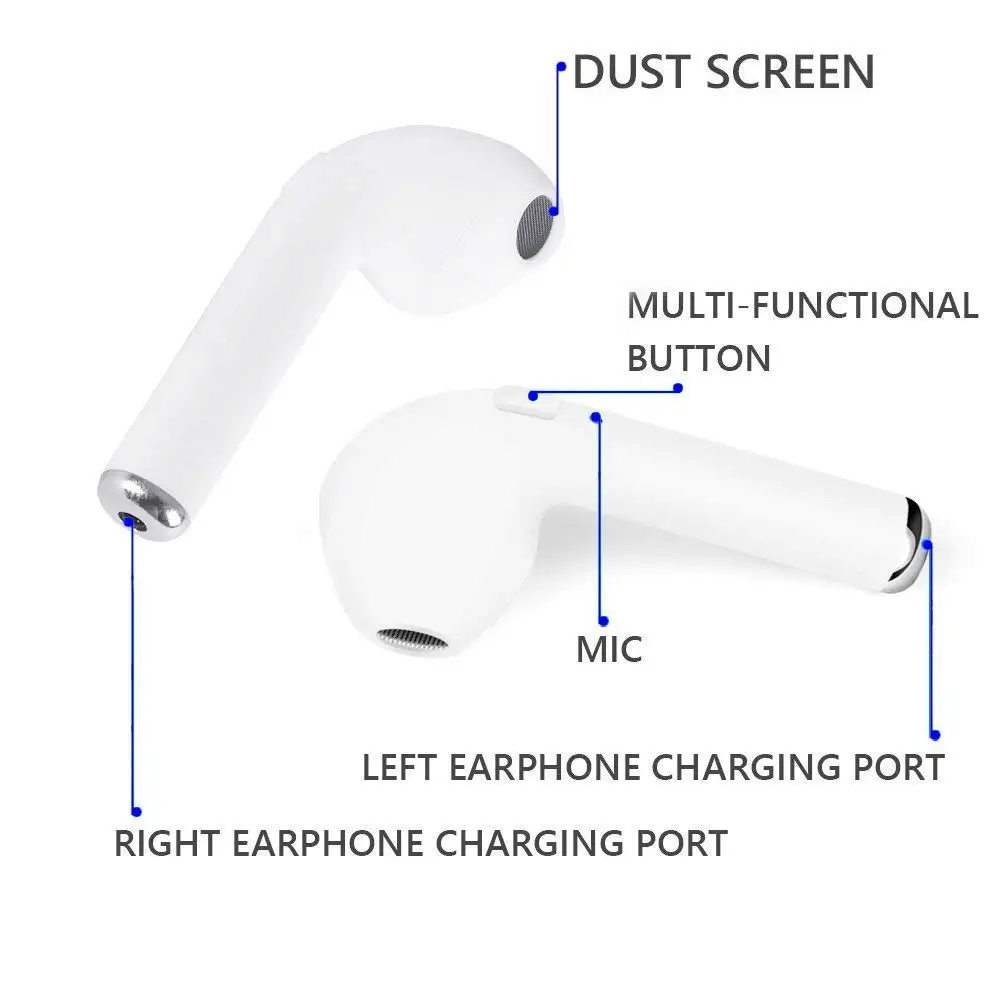 I7sTWS Inear Беспроводная bluetooth-гарнитура, стерео наушники, наушники для iPhone, huawei, xiaomi, смартфона с зарядным устройством, микрофоном