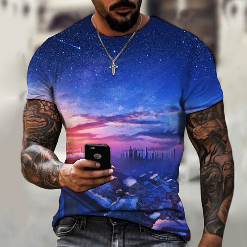 

2021 New Fashion Men's T-shirt Beautiful Starry Sky Tops 3d Printed Short Sleeve Summer Round Neck Shirt Trendy Streetwear