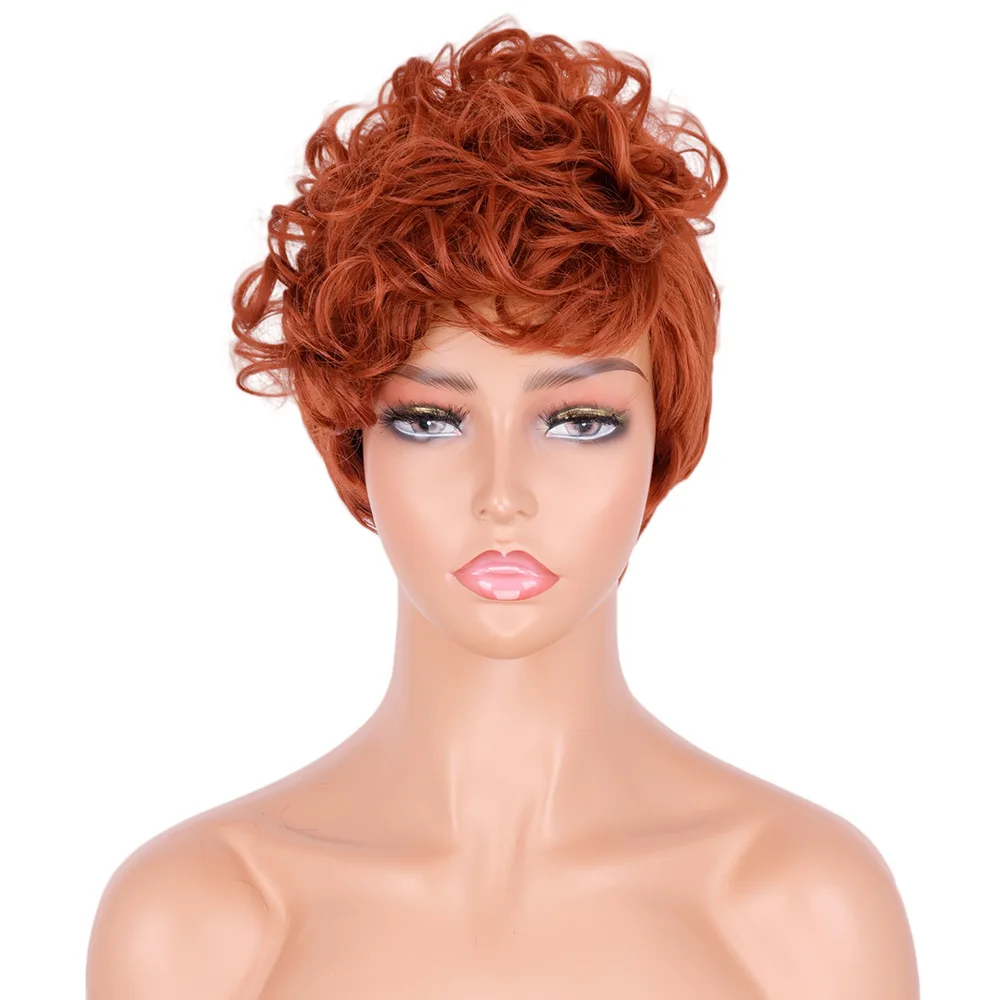 

RANYU Brown Short Synthetic Women Curly Daily Wigs for Women Fake Hair Wig with Bangs High Temperature Fiber