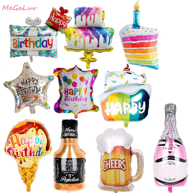 

Happy Brithday Large Cake Foil Balloons Ice cream Helium Balloon Kids Toy Baby Shower Bottle Balloon Donuts Party Decor Globos