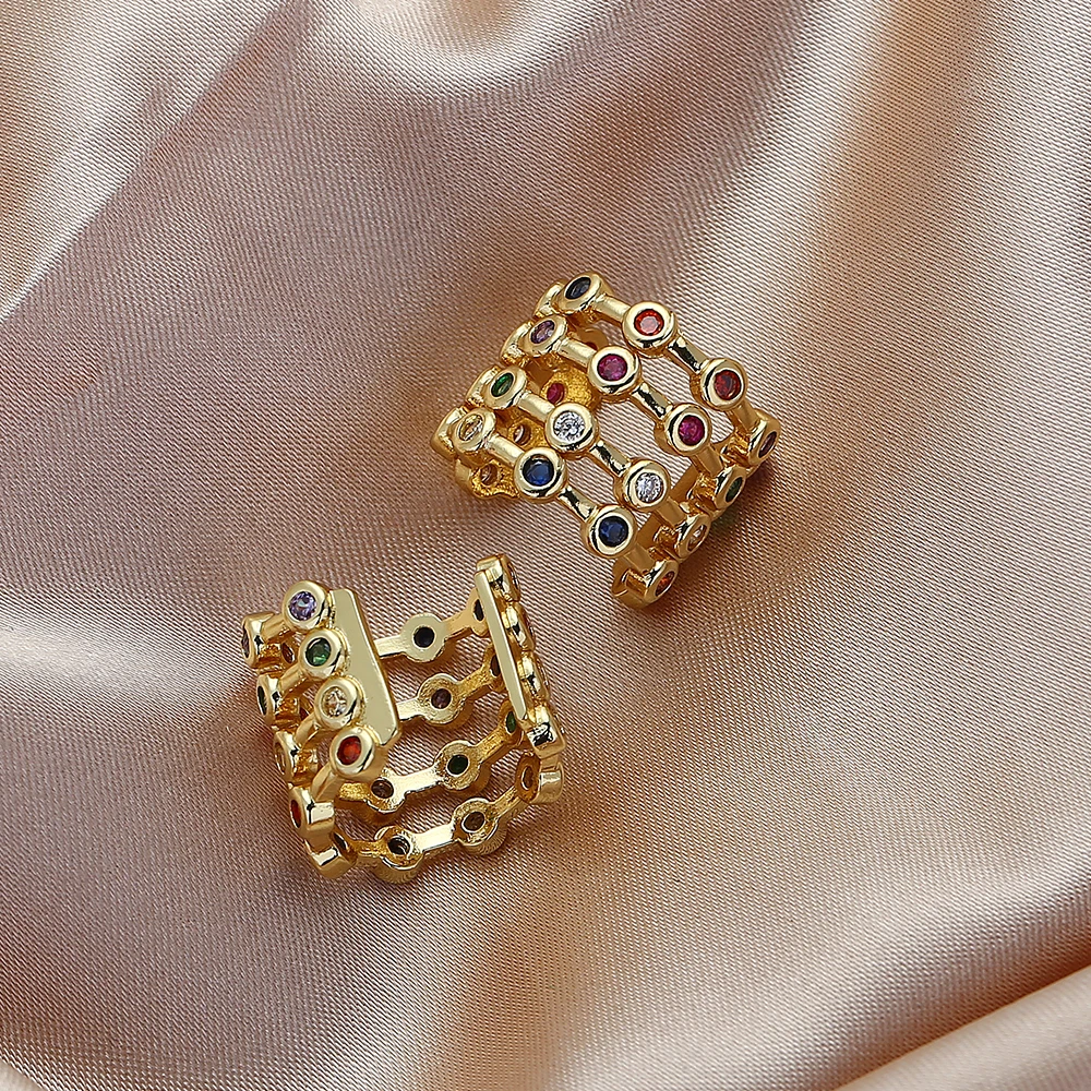 

1 Pair Not Piercing Gold Clip Earring for Women Multilayer Micro Pave Zircon Without Piercing Earrings Wedding Jewelry Gift 2021