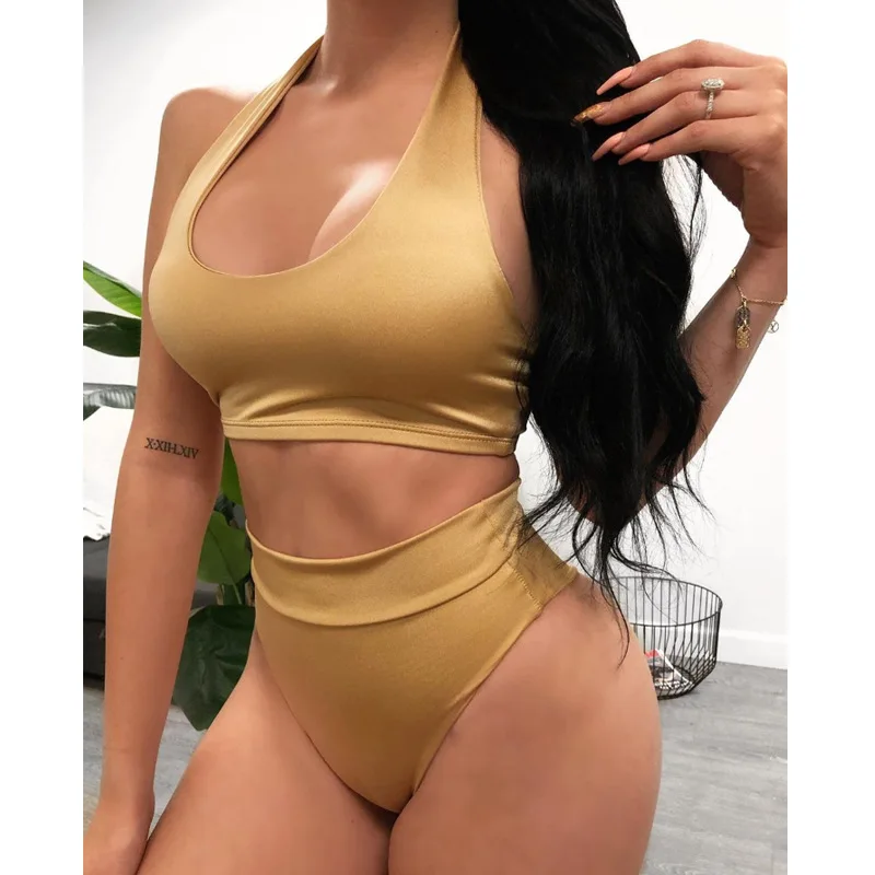 BLESSKISS 2021 New Sexy Bikini High Waist Swimsuit Women Halter Padded Swimwear Swim Bathing Suit maillot de bain femme | Женская одежда