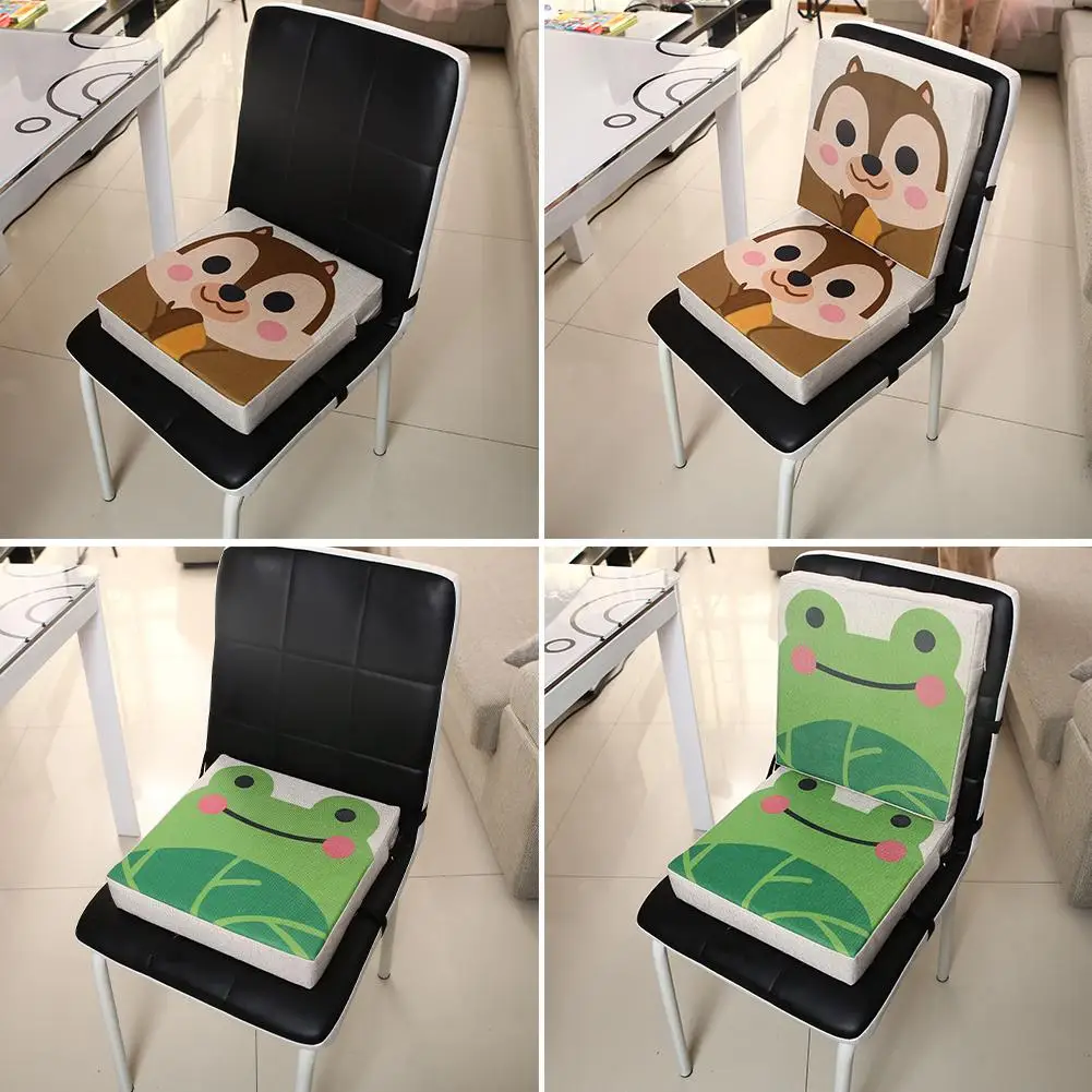 Coj&iacute;n de lino con estampado de dibujos animados para ni&ntilde;os, coj&iacute;n elevador para silla de comedor, port&aacute;til para beb&eacute;-5