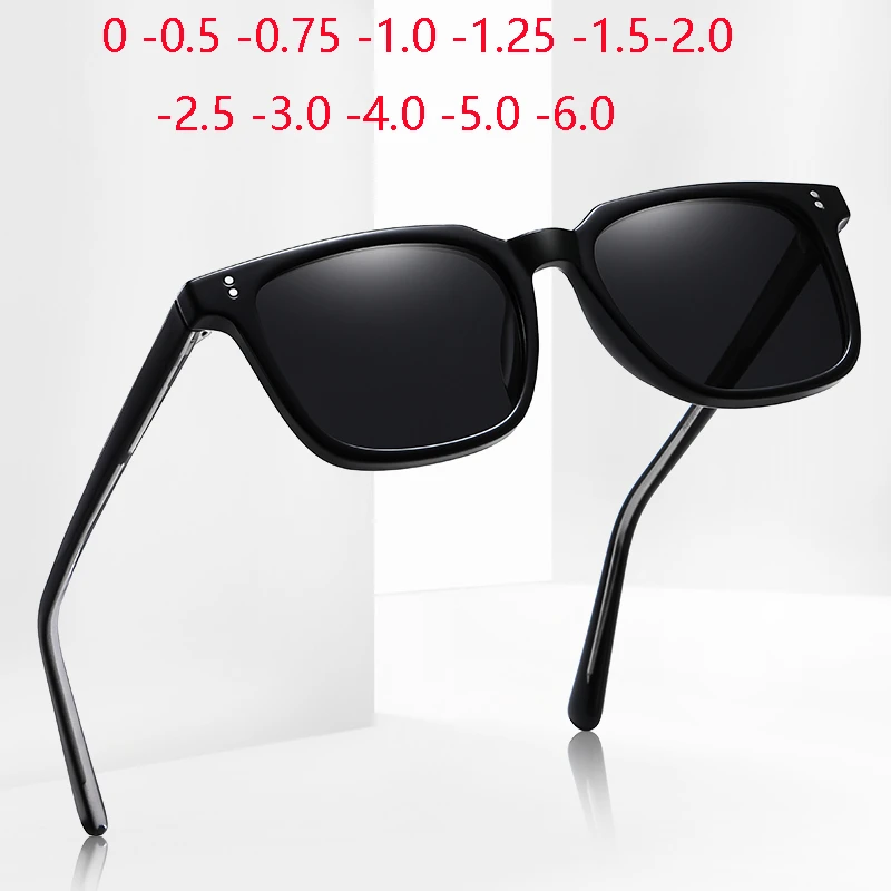 Diopter 0 -0.5 -0.75 To -6.0 Square Myopia Lens Polarized Sunglasses Women Men Retro TR90 Anti-Glare Prescription Spectacles