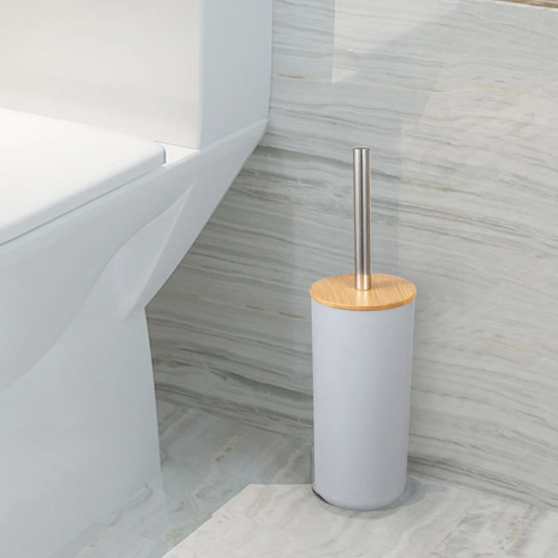 goalone bamboo toliet brush set freestanding plastic toliet bowl brush for bathroom long handle toliet cleaner brush with holder free global shipping