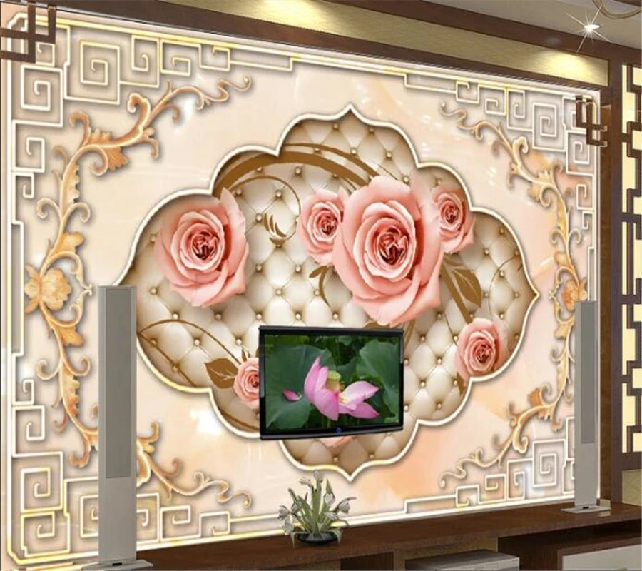 

Custom wallpaper 3D European pattern lace rose pattern TV background wall living room bedroom Decorative paintings 3d wallpaper