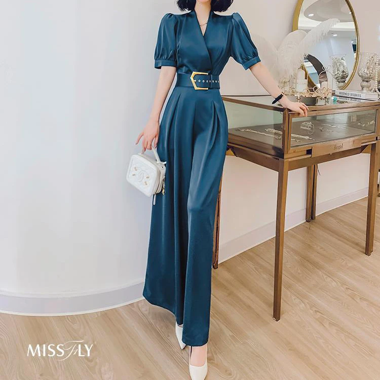 

Siamese Pants Women's Summer 2021 New Fashion Wide Leg Pants High Waist Dress Long Slit Lace clothing women