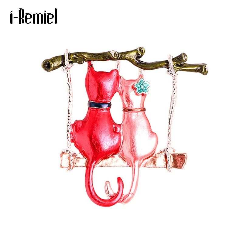 

Romantic Cat Swinging Brooches for Women Cute Enamel Pins Metal Female Suit Coat Pin Sweater Brooch Trendy Jewelry Lover's Gifts
