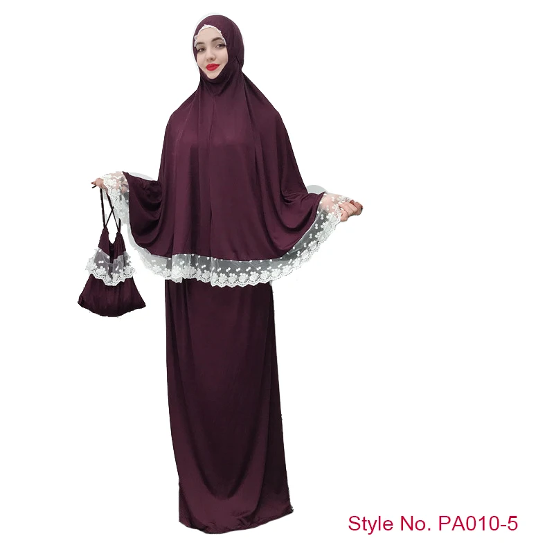 Purple Lace Khimar Мусульманская женская молитвенная одежда Khimar юбка комплект длинное платье хиджаб Арабская абайя Jilbab Niqab Afghanistan Clothes For Namaz - Цвет: Purple Lace Khimar