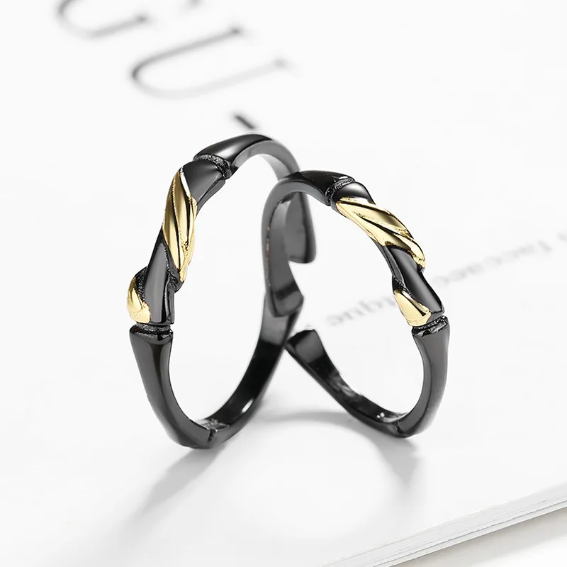 Креативное кольцо с черными чернилами из бамбука золотые кольца листьями для