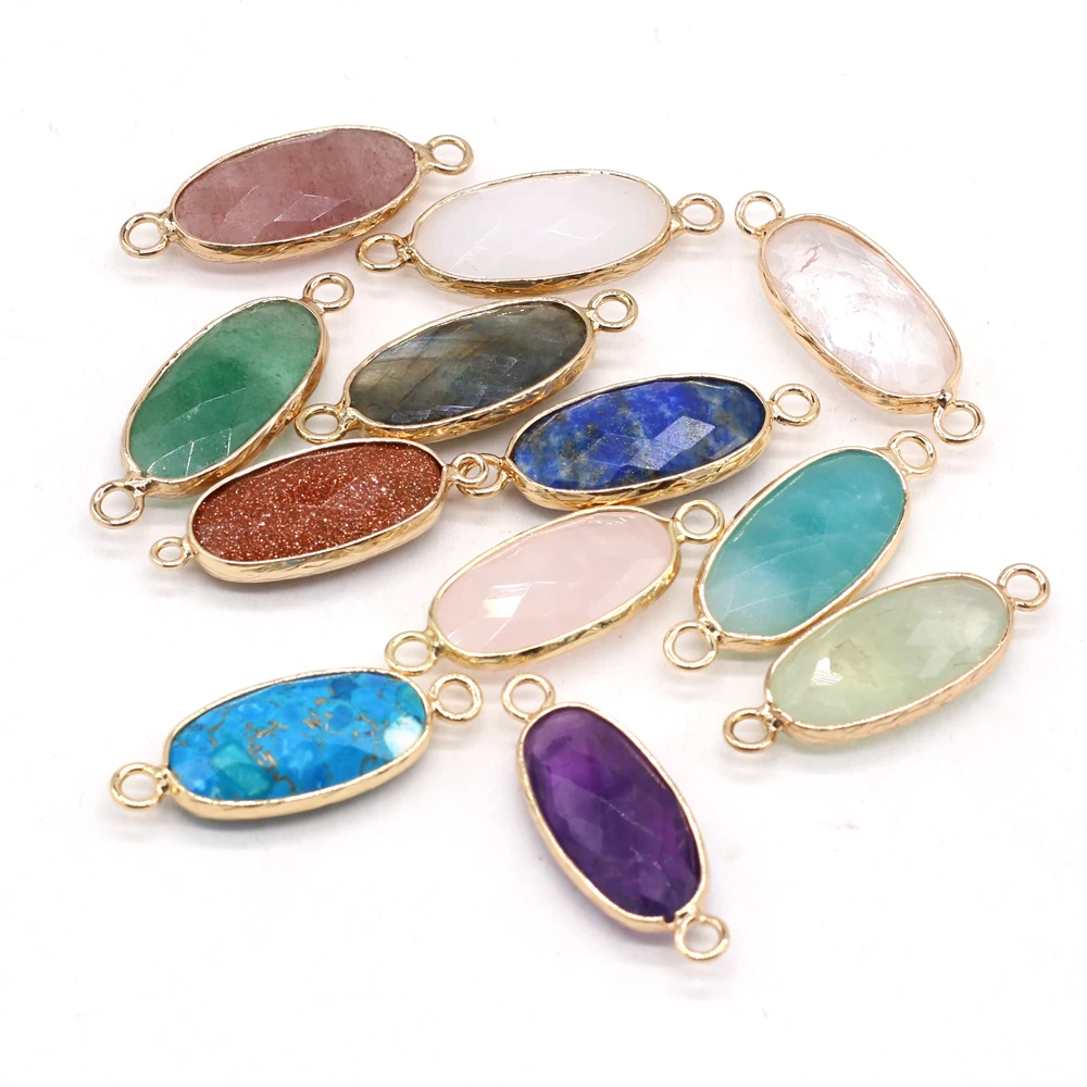 

Natural Semi-precious Stone Connector Pendants Blue Turquoise Rose Quartz for DIY Jewelry Making Handmade Accessories