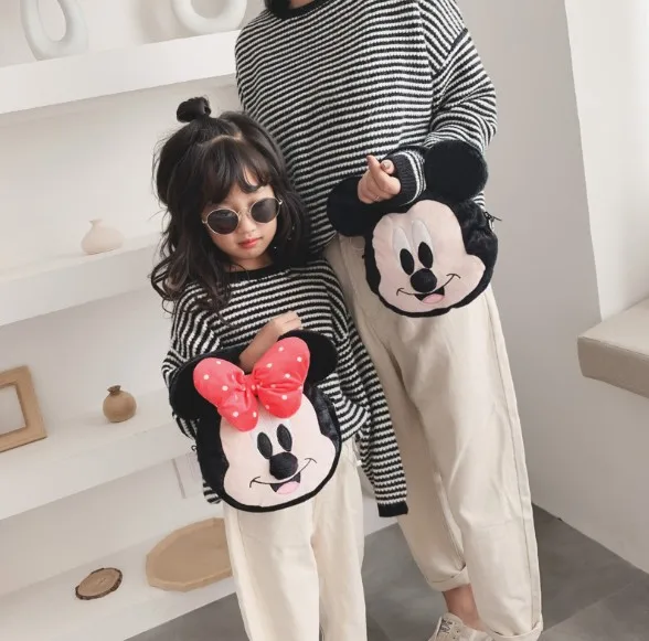 Милый плюшевый рюкзак с Микки Маусом и Минни Маус женская мягкая сумка на плечо