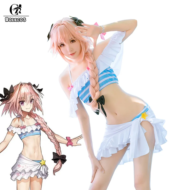 ROLECOS Fate Extella Link Astolfo Swimsuit Sexy Cosplay Costume Game FGO Cosplay Costume Swimwear Beach Swimsuit for Girl Women