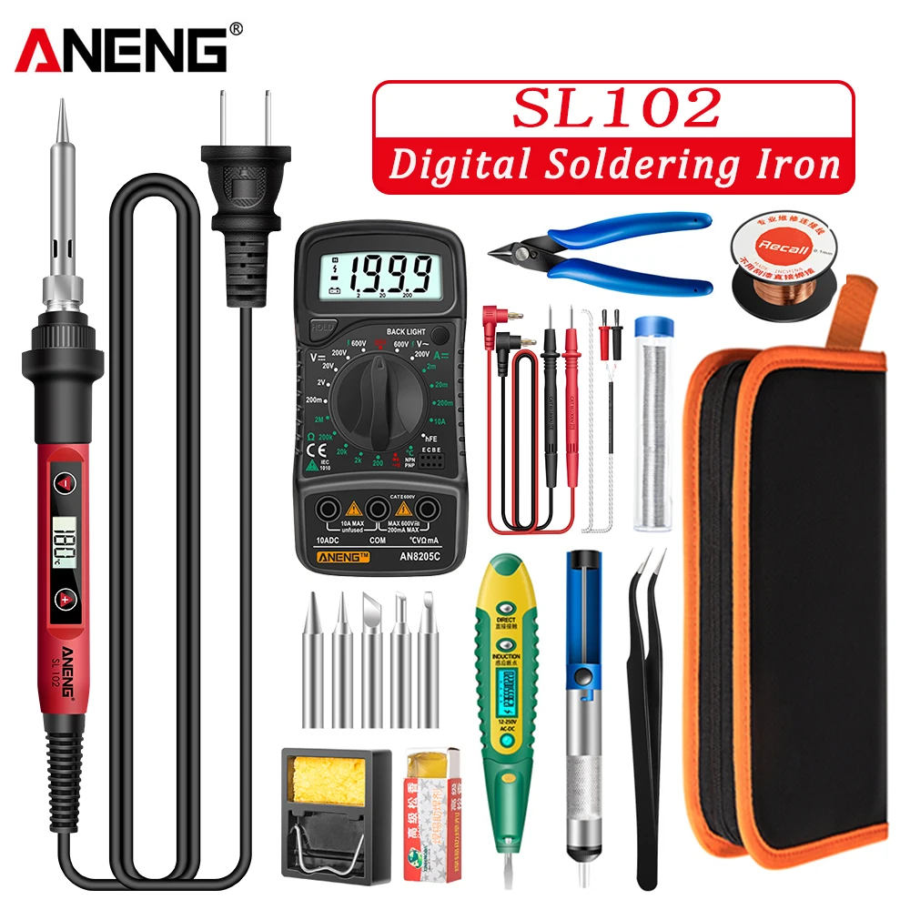 

ANENG SL102/SL101 Electric Soldering Iron US/EU Plug Adjustable Temperature 220V Digital Display Welding Tool Electrocautery Set