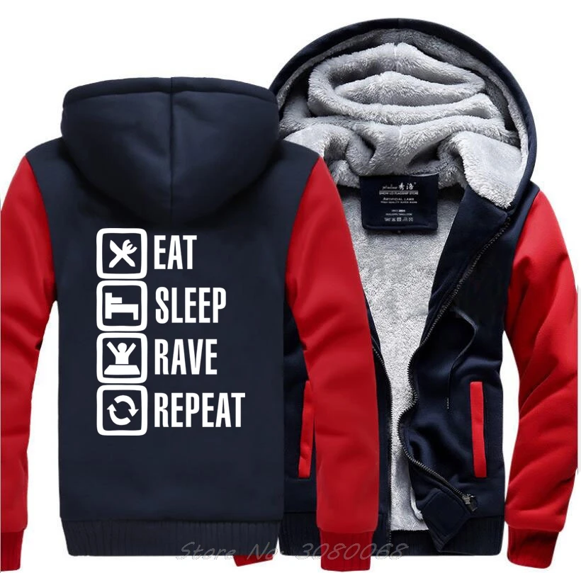 

Eat Sleep Rave Repeat Game Hoodies Men's Winter Warm Fleece Male Sweatshirt Casual Funny Men Thick Coat Plus Size Hoodie