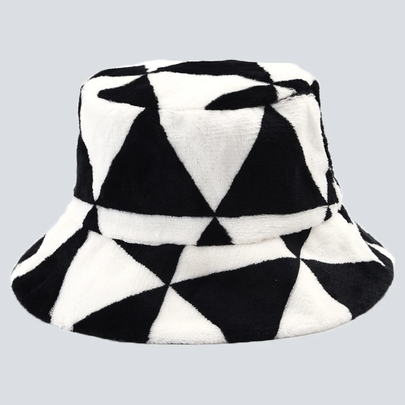 

шапка New Fashion Warm Velvet Panama Lady Winter Black White Big Plaid Bucket Hats For Women Girl Outdoor Vacation Fisherman Hat