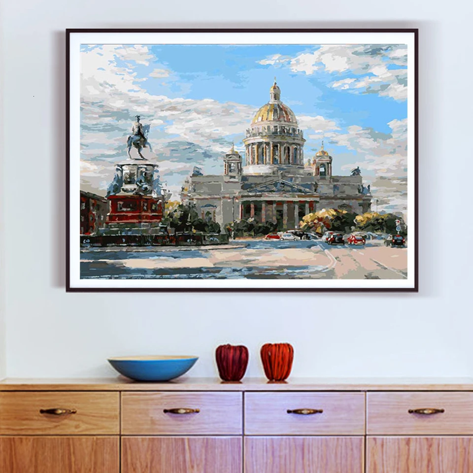 Раскраска по номерам для взрослых AZQSD сделай сам пейзаж нерамка акриловая краска