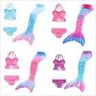 Детский комплект бикини с хвостом Русалочки, комплект из 3 предметов для девочек, пляжная одежда для косплея с хвостом Русалочки