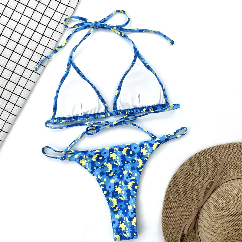 

Female Floral Element Bandage Style Bkinies 2021 bright-colored Swimwear Sexy Bathing Suit For Ladies With Chest Pad