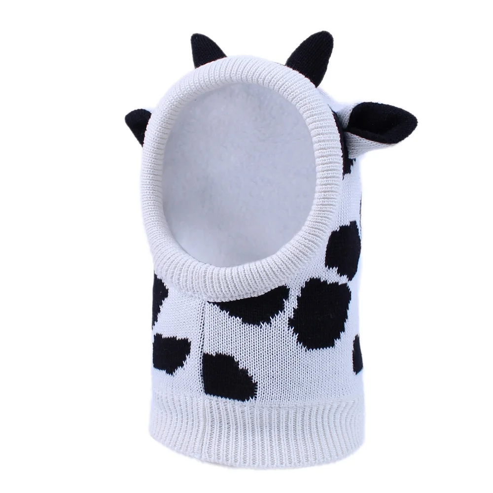 White-Cow Милая вязаная зимняя шапка с героями мультфильмов для маленьких мальчиков и девочек; флисовая подкладка; шапка с капюшоном и ушками; детская зимняя теплая шапка - Цвет: White-Cow